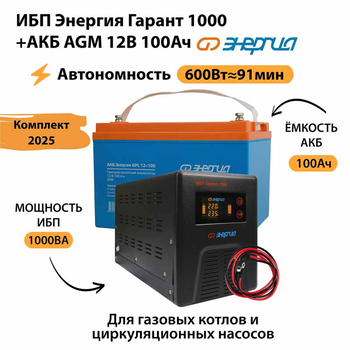 ИБП для котла Энергия Гарант 1000 + Аккумулятор 100 Ач 12 В (600Вт - 91мин) - ИБП и АКБ - ИБП для котлов - Магазин сварочных аппаратов, сварочных инверторов, мотопомп, двигателей для мотоблоков ПроЭлектроТок