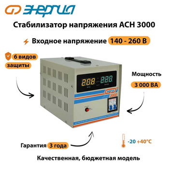 Однофазный стабилизатор напряжения Энергия АСН 3000 - Стабилизаторы напряжения - Однофазные стабилизаторы напряжения 220 Вольт - Энергия АСН - Магазин сварочных аппаратов, сварочных инверторов, мотопомп, двигателей для мотоблоков ПроЭлектроТок