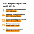ИБП Энергия Гарант 750 + Аккумулятор S 75 Ач - 12В (450Вт - 91мин) - ИБП и АКБ - ИБП для котлов - Магазин сварочных аппаратов, сварочных инверторов, мотопомп, двигателей для мотоблоков ПроЭлектроТок
